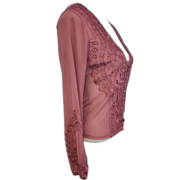 Gimmicks Mauve Lace Embroidered V-neck Top Size Small - Picture 3 of 7